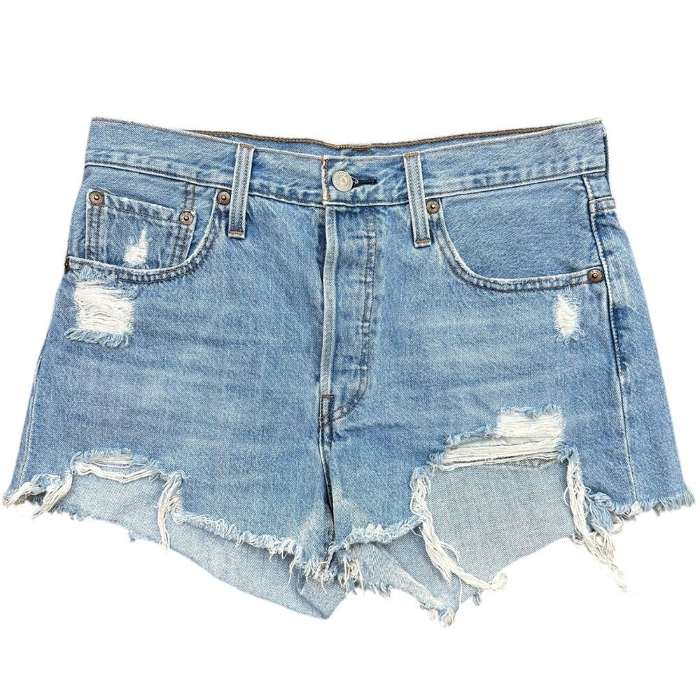 Levi's Light Blue Distressed Denim Jean Shorts